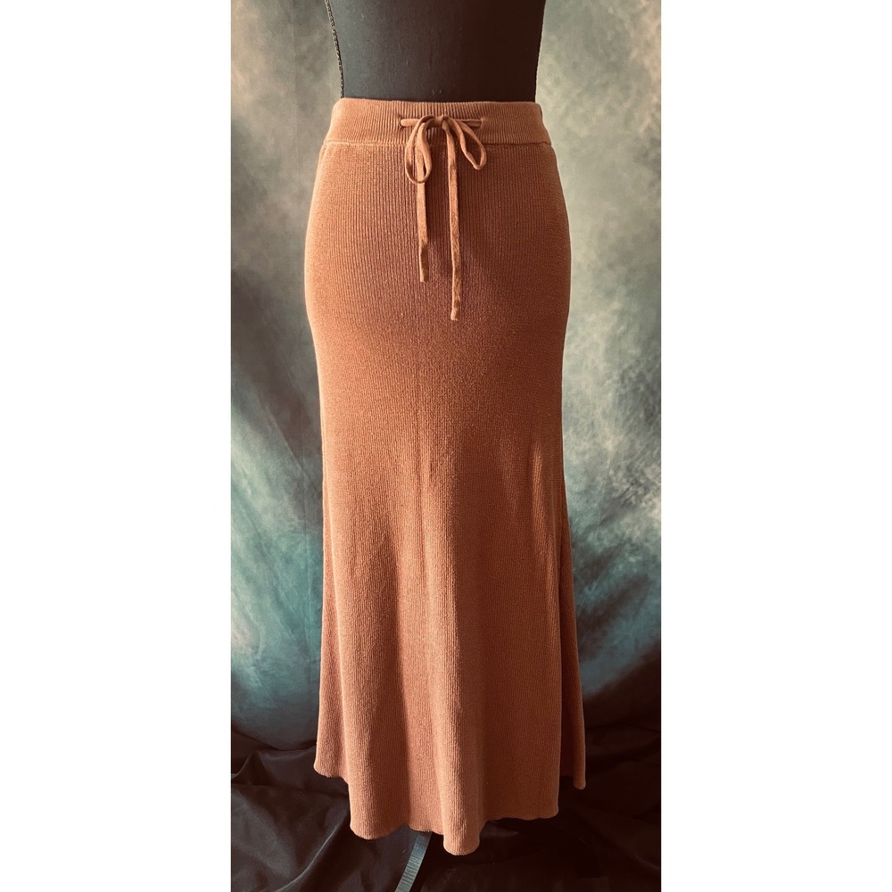 Miou Muse Knit Maxi Skirt Brown Drawstring‎ Waist Casual Comfortable Womens